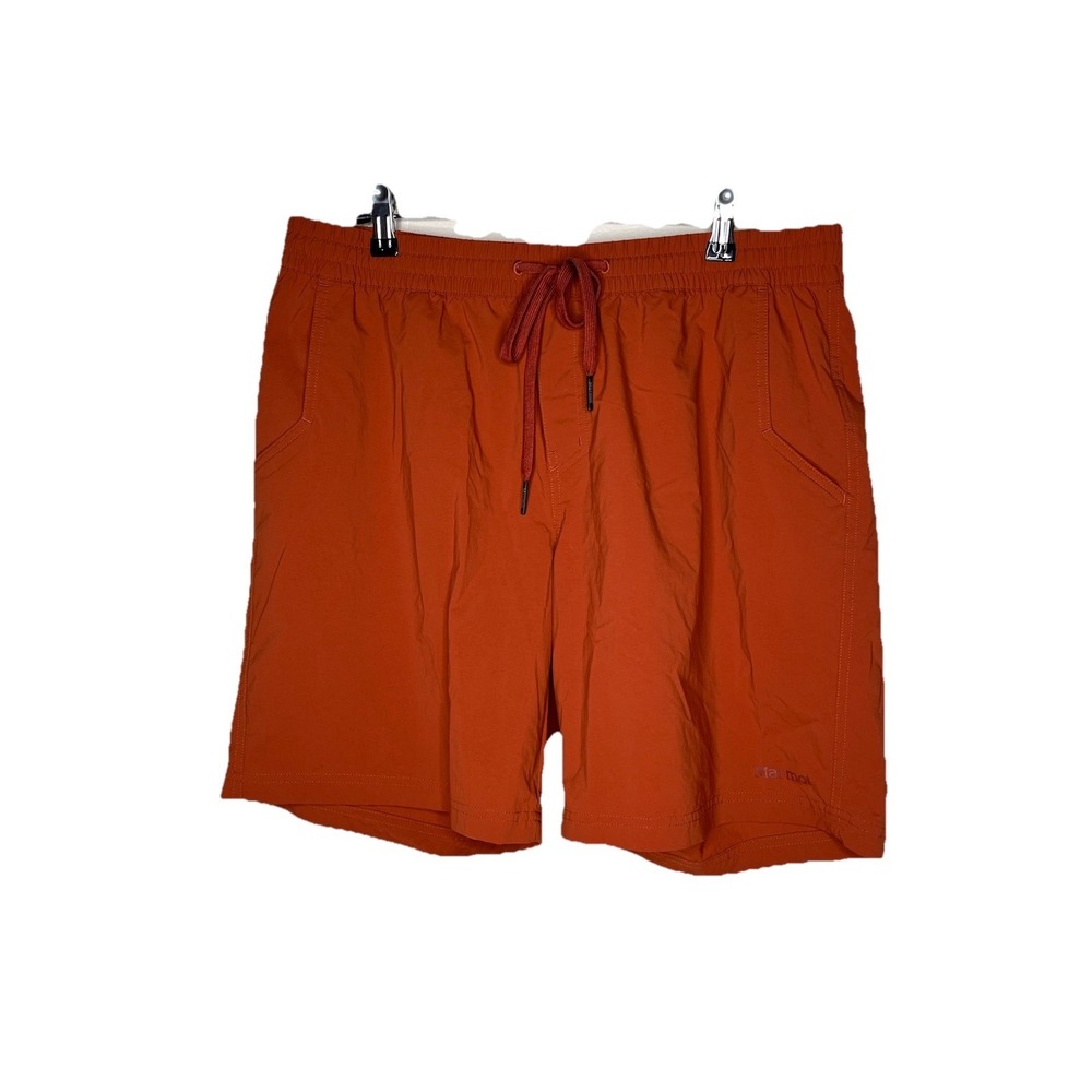 Marmot Shorts Mens‎ Large Orange Elastic Waist Drawstring Swim Trunks Quick Dry